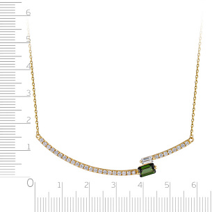 Колье из желтого золота с бриллиантами, сапфиром и турмалином, плетение якорное