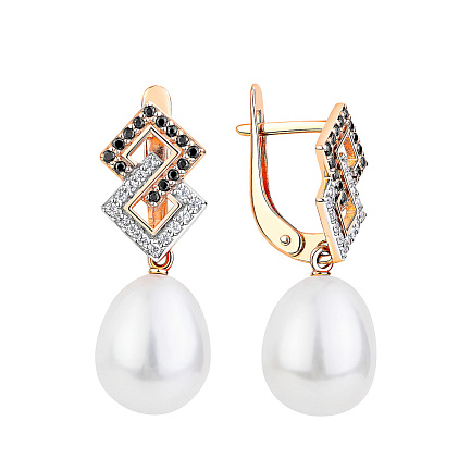 Серьги с английским замком из красного золота с жемчугом