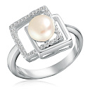 Кольцо из серебра с жемчугом, фианитом