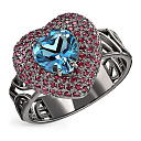 Кольцо из серебра с топазом, фианитами