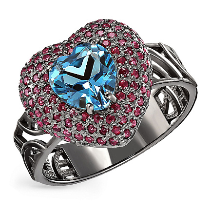 Кольцо из серебра с топазом, фианитами