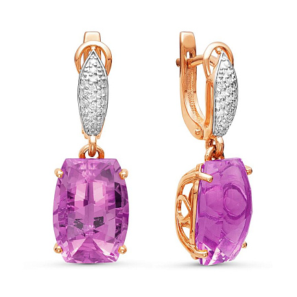 Серьги из красного золота с бриллиантами, аметистами