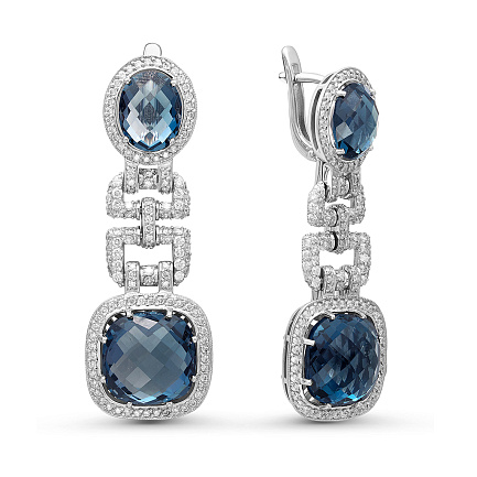 Серьги из белого золота с бриллиантами, топазами