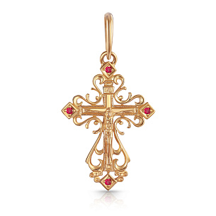 Крест из красного золота с рубином