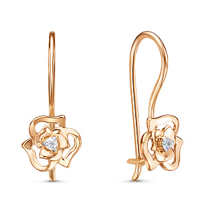 Серьги с французским замком из красного золота с фианитами