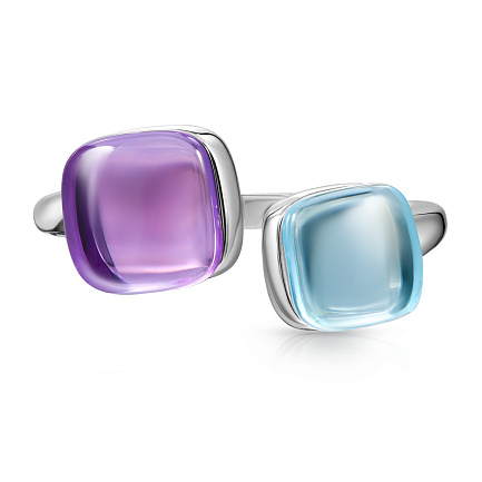 Кольцо из белого золота с аметистом, топазом