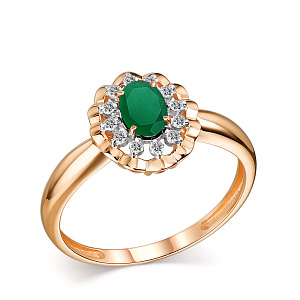 Кольцо из серебра с агатом, фианитами