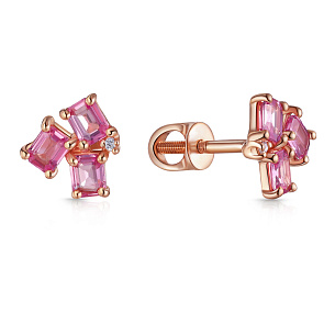 Серьги Пусеты из красного золота с бриллиантами и сапфиром