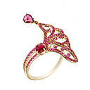 Кольцо из желтого золота с родолитами, сапфирами