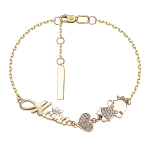 Браслет декоративный из желтого золота с фианитом