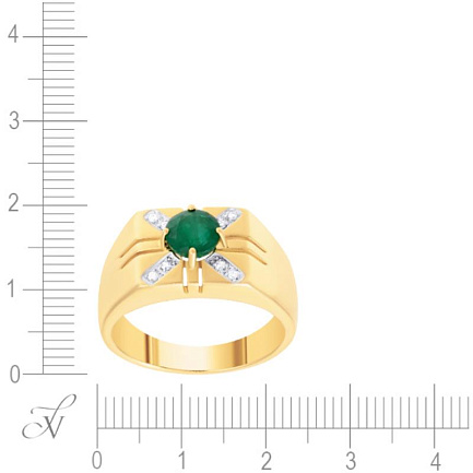 Печатка из желтого золота с бриллиантами, изумрудом