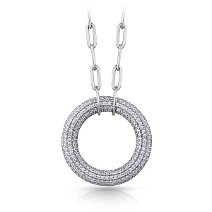 Колье из серебра с фианитом, плетение якорная с удлиненным звеном