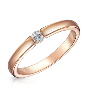 Кольцо обручальное из красного золота с бриллиантом