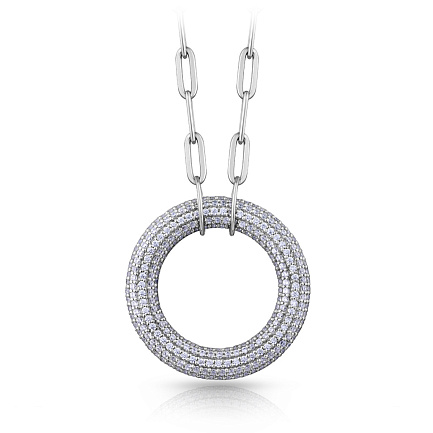 Колье из серебра с фианитом, плетение якорная с удлиненным звеном