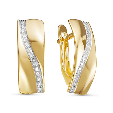 Серьги с английским замком из желтого золота с бриллиантами