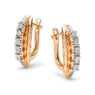 Серьги с английским замком из красного золота с бриллиантом