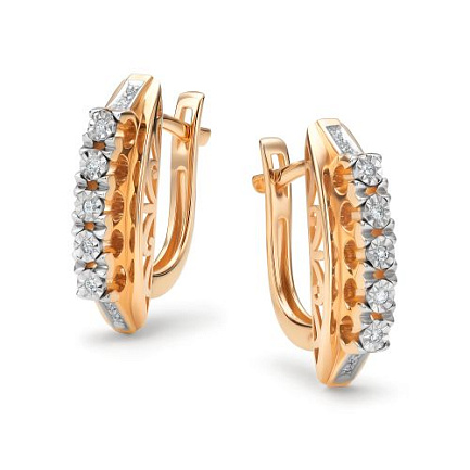 Серьги с английским замком из красного золота с бриллиантами