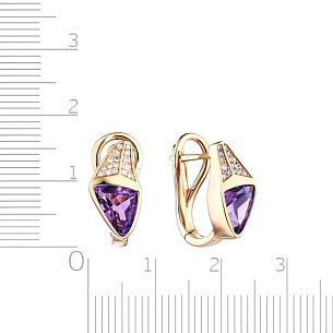 Серьги с английским замком из желтого золота с аметистом