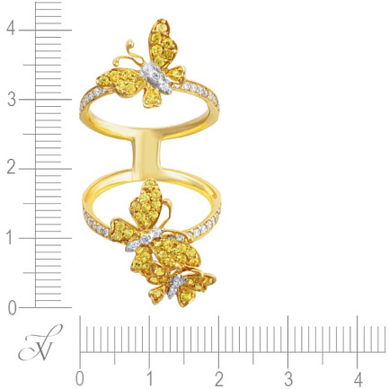 Кольцо из желтого золота с бриллиантами, сапфирами