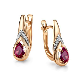 Серьги с английским замком из красного золота с бриллиантом