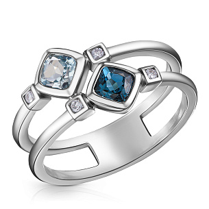 Кольцо из белого золота с бриллиантами и топазами