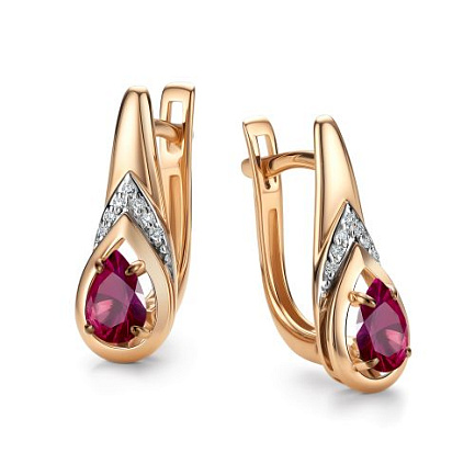 Серьги с английским замком из красного золота с бриллиантами