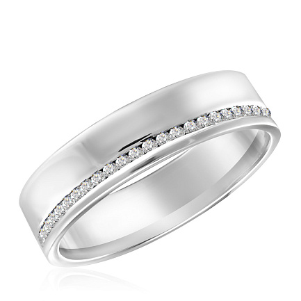 Кольцо обручальное из белого золота с бриллиантами