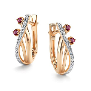 Серьги с английским замком из красного золота с бриллиантом