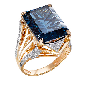 Кольцо из красного золота с бриллиантами, топазом