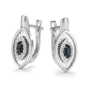 Серьги с английским замком из белого золота с сапфирами и бриллиантами