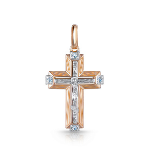 Крест из красного золота с бриллиантом