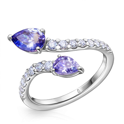 Кольцо из белого золота с бриллиантами, танзанитом
