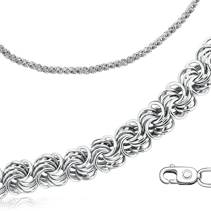 Цепь ручной работы из серебра, плетение розочка