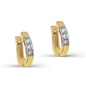 Серьги с английским замком из желтого золота с бриллиантами