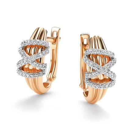Серьги с английским замком из красного золота с бриллиантами