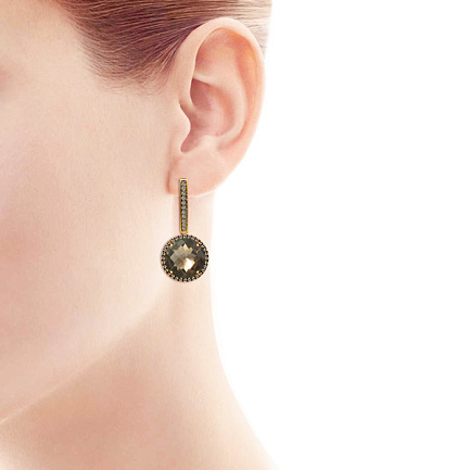 Серьги с английским замком из желтого золота с кварцем