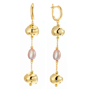 Серьги с английским замком из серебра с циркониями и жемчугами