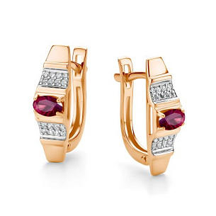 Серьги с английским замком из красного золота с бриллиантом