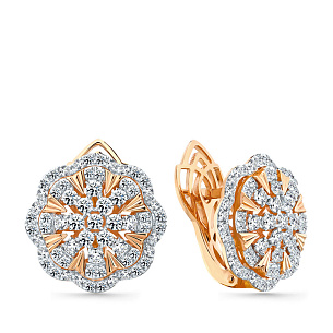 Серьги с английским замком из красного золота с бриллиантом