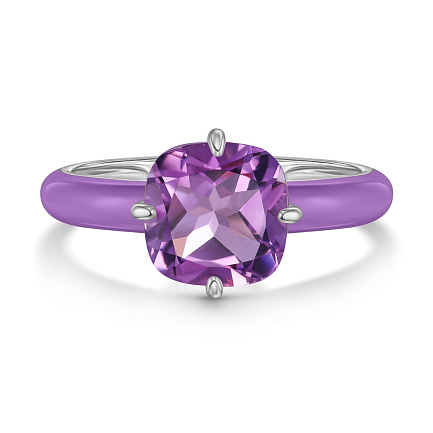 Кольцо из серебра с аметистом, эмалью