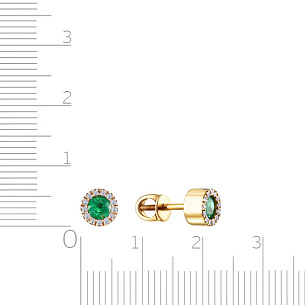 Пусеты из желтого золота с бриллиантами и изумрудами