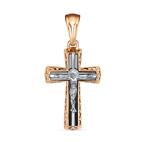 Крест из красного золота с фианитами