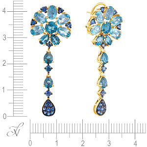 Серьги из желтого золота с сапфирами, топазами