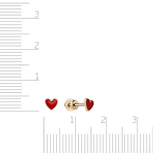 Пусеты детские из красного золота с эмалью