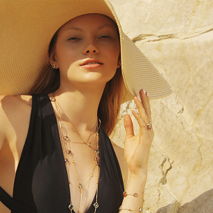 Колье из желтого золота с топазом, плетение якорное