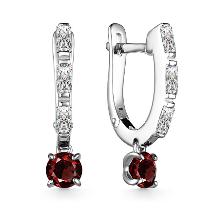 Серьги из серебра с гранатами, фианитами