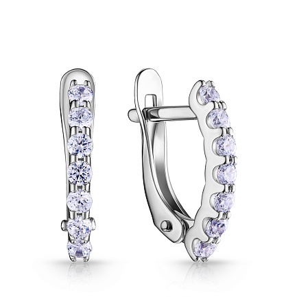 Серьги с английским замком из серебра с фианитом