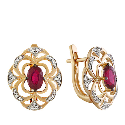 Серьги с английским замком из красного золота с бриллиантами