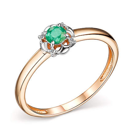 Кольцо из красного золота с бриллиантами, изумрудом