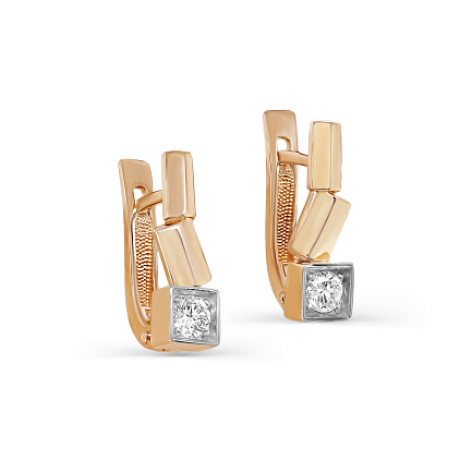 Серьги с английским замком из красного золота с бриллиантами